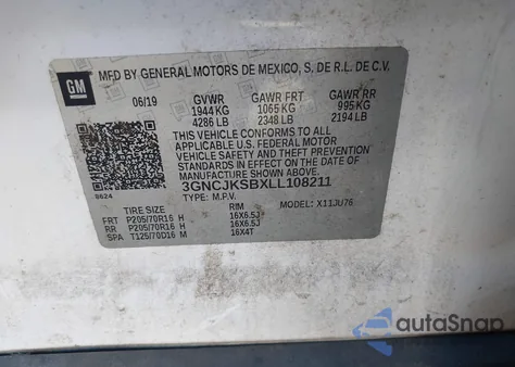 2020 Chevrolet Trax Fwd Ls z USA, uszkodzony, nr VIN 3GNCJKSBXLL108211